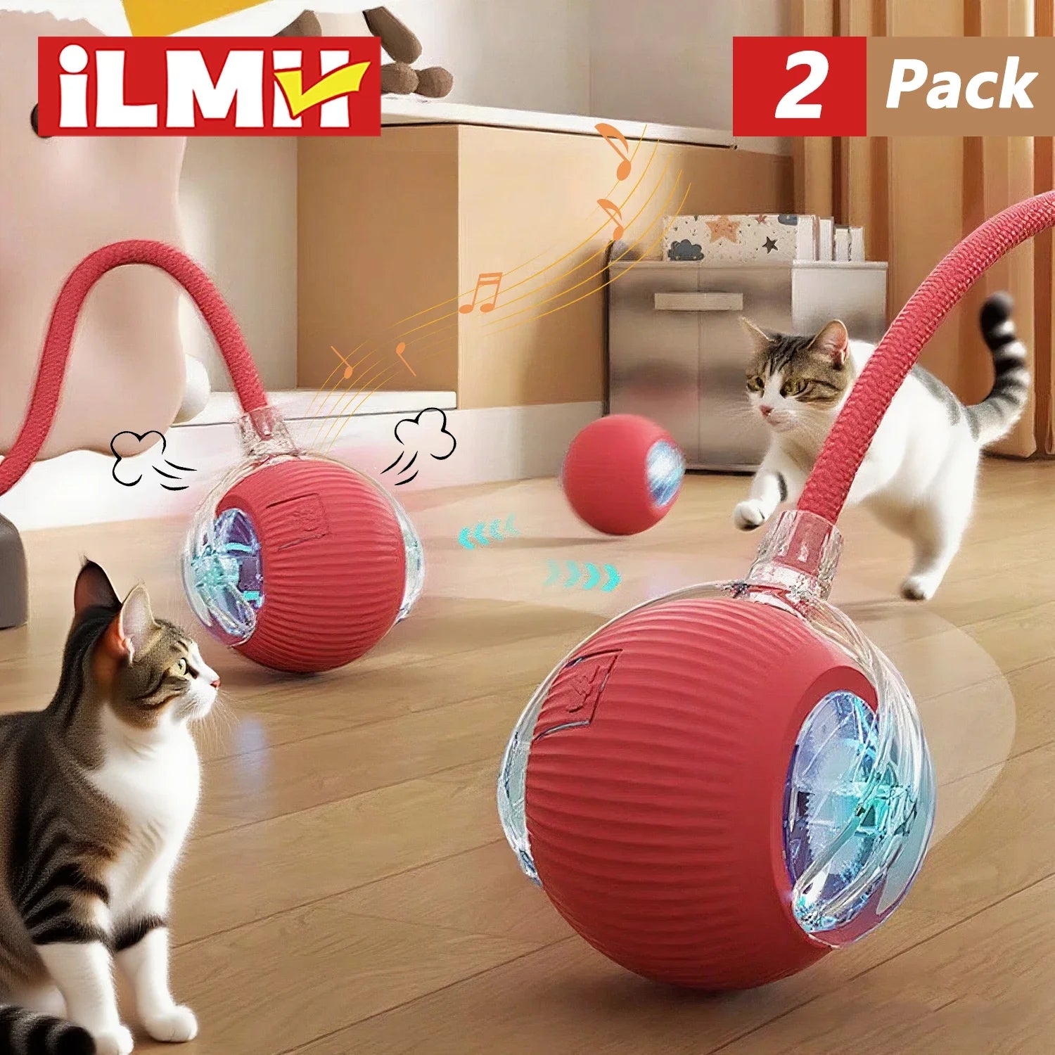 iLMH Rechargeable Rolling Cat Ball with Tail