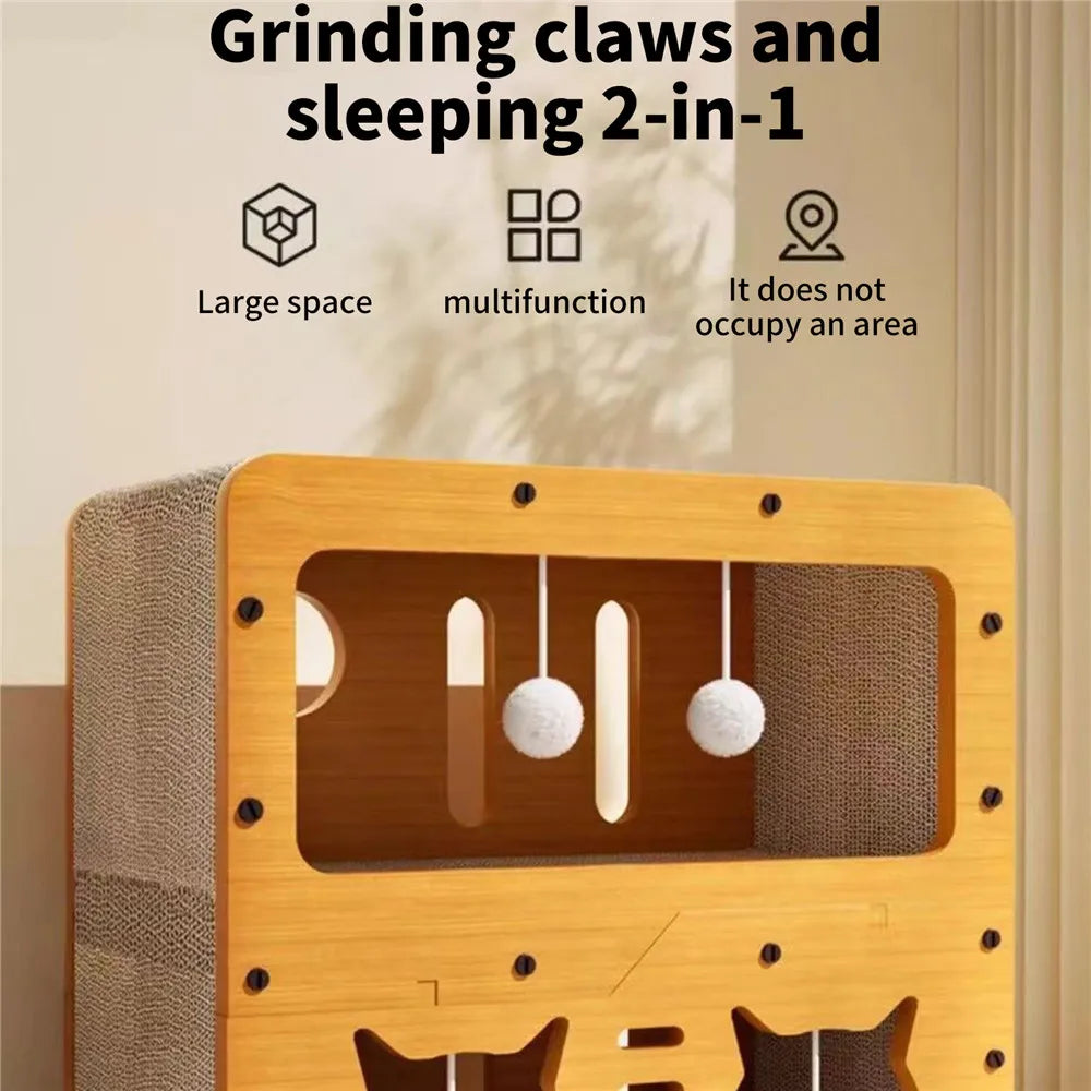 2-in-1 Double-Layer Corrugated Cat Villa and Scratching Board Nest