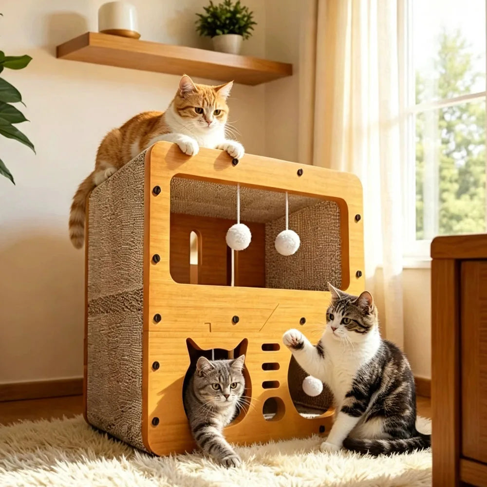 2-in-1 Double-Layer Corrugated Cat Villa and Scratching Board Nest