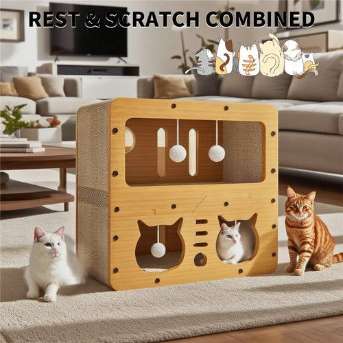 2-in-1 Double-Layer Corrugated Cat Villa and Scratching Board Nest