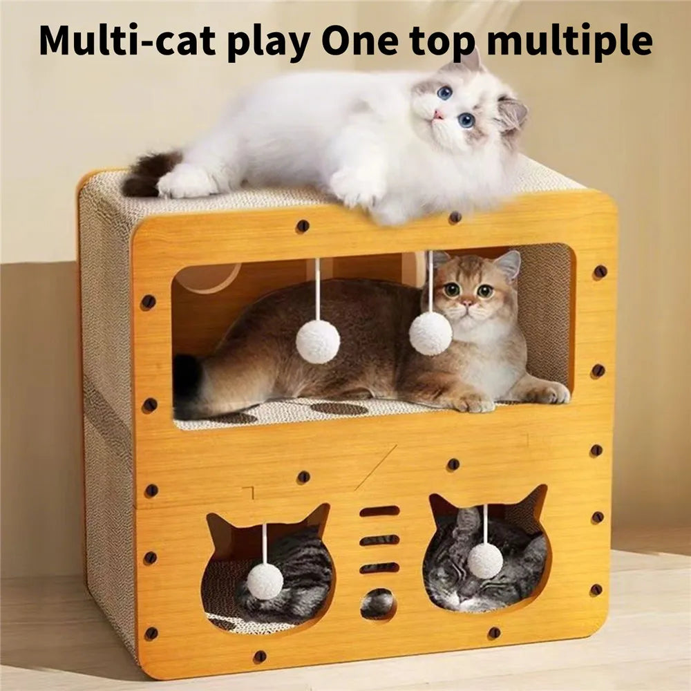2-in-1 Double-Layer Corrugated Cat Villa and Scratching Board Nest