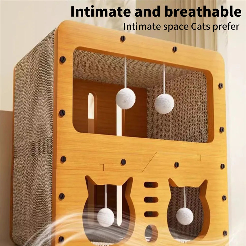 2-in-1 Double-Layer Corrugated Cat Villa and Scratching Board Nest