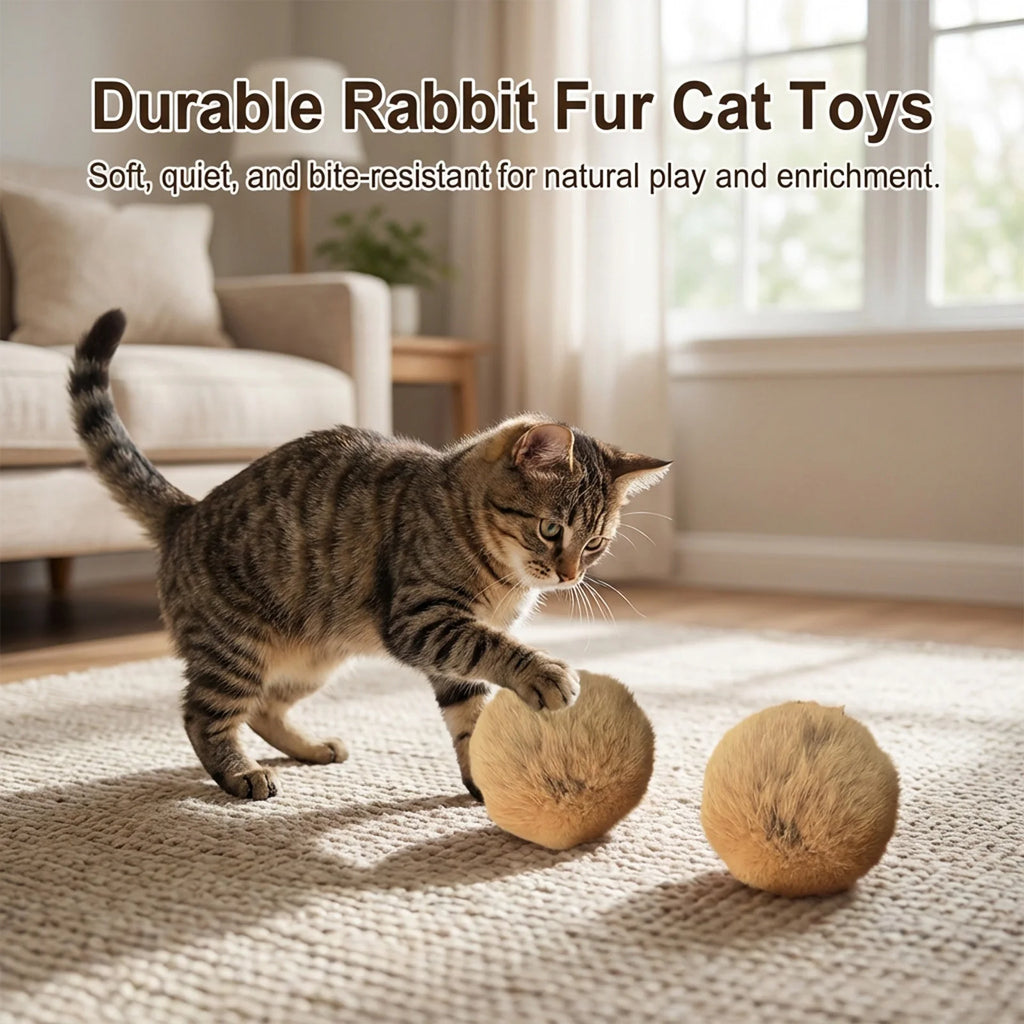 Rabbit Fur Catnip Play Balls – 8 cm