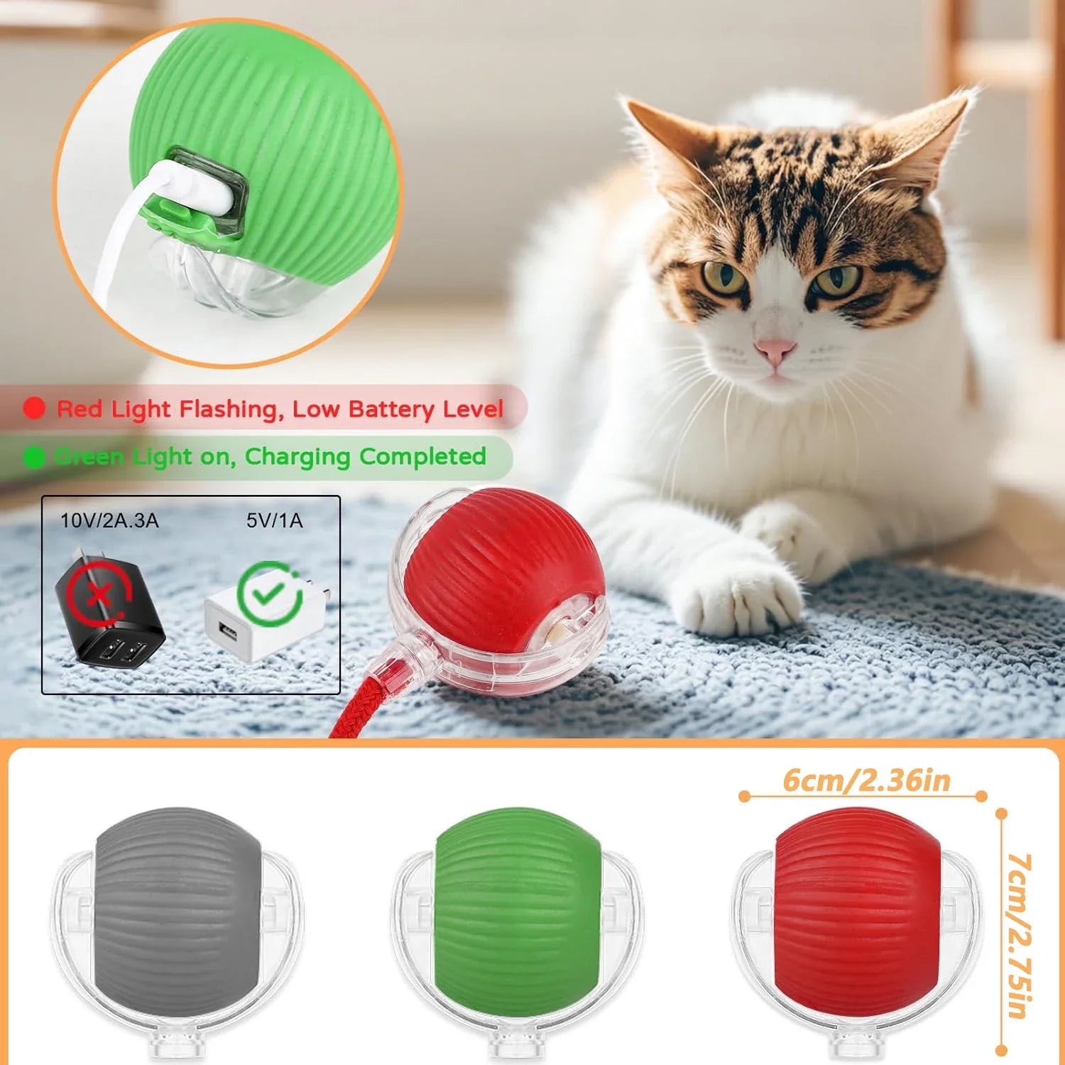 iLMH Rechargeable Rolling Cat Ball with Tail