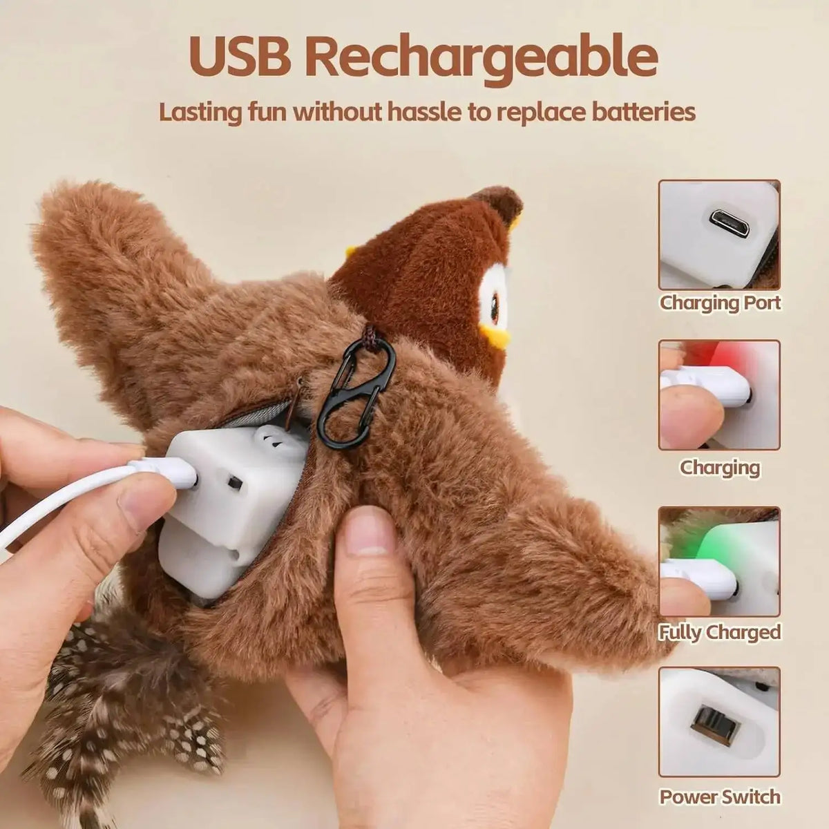 Rechargeable Chirping & Flapping Bird Cat Toy